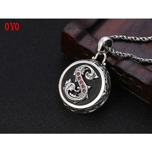 2021 new s925 sterling silver jewelry retro personality rattan grass S pattern pendant men and women Thai silver inlaid round pe