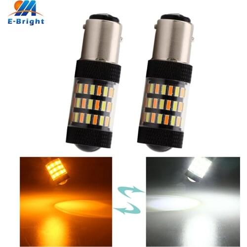 2pcs 12V 4014 60 SMD BA15D BAY15D 1157 P21/5W 3157 7443 LED Bulbs Car Driving Turn Signals Brake Lights Dual Colors White&Amber