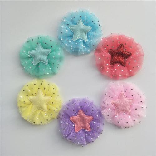 6.5cm 24pcs/lot DIY Handmade Shiny Star Flower Padded Applique for Childrens hair Clip Accessories