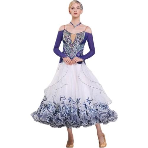 B-16263 Ballroom Dance Competition Dresses For Women Modern Waltz National Standard Dancing Dress Long Sleeves