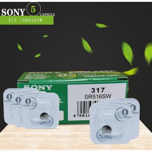 5PCS/LOT Sony 1.55V 317 SR516SW Watch Battery Silver Oxide Coin Cell good quality Single grain packing MADE IN JAPAN