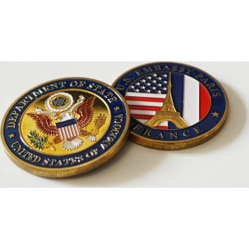 Freeshiping 5pcs/lot 2019 USA Department of State Embassy Paris France Souvenir Gold Collectible Copy Coins