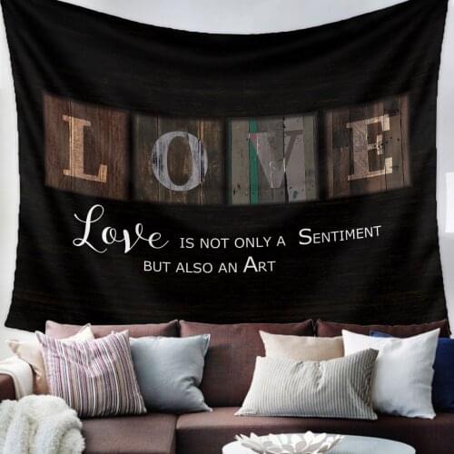 Wood Grain Retro Love Text Tapestry Bedroom Home Decoration Wall Blanket Tapestry Bedroom Wall Hanging Yoga Mat