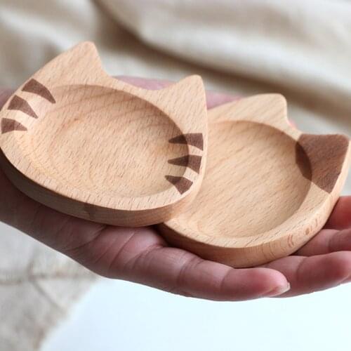 Japan Style Dipping Sauce Dishes Wood Plates Kawai Cat Pattern,Seasoning Dishes Soy Sauce Dessert Tray Bowls For Party
