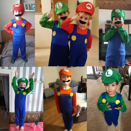 Adult Men Super Luigi Brothers Costume Cartoon cosplay dress ball party overalls Halloween performance prop Mustache Cap Clothes