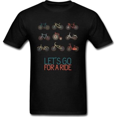 Lets Go For A Ride 2018 Bicycle Cartoon Print Mens Black T-shirt Unique Summer Group Tees Teens Top Shirt