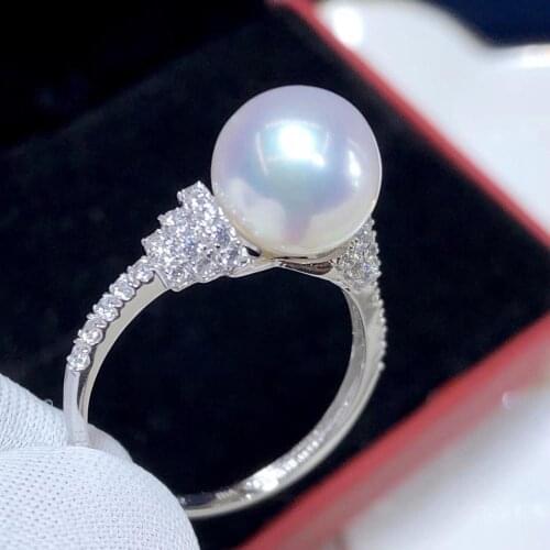 D429 Pearl Ring Fine Jewelry Solid 14K Gold Round 10-11mm Natural Fresh Water White Pearls Rings for Women Presents