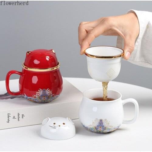 Ceramic Coffee Cup Set Portable Ceramic Tea Cup with Filter Festival Gift Cute Cup Tea Set Lovely Cat Coffee Cup Tableware