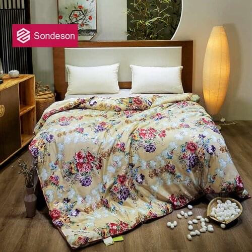 Sondeson Flower Sea 100% Silk Warm Comforter/Blanket/Quilt/Duvet For Summer Winter Queen King Printed Bedding Free Shipping