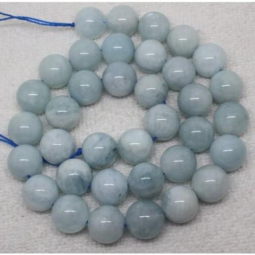Mini. order is $7! 9,11mm Natural Blue Aquamarines Round Loose Beads 15"