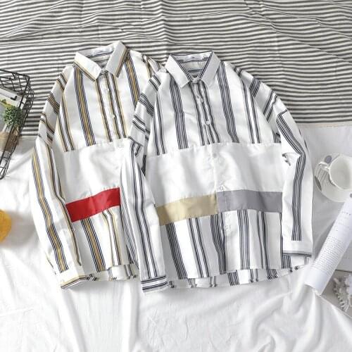 Mens Oxford Striped Pattern Throughout Casual Shirts Single Patch Pocket Long Sleeve Standard-fit Button-down Thick Tops Shirt