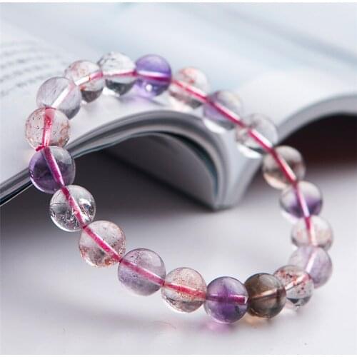 Natural Genuine Colorful Rutilated Quartz Super Seven Melody Stone Crystal Stretch Round Bead Bracelet 10mm Drop Shipping
