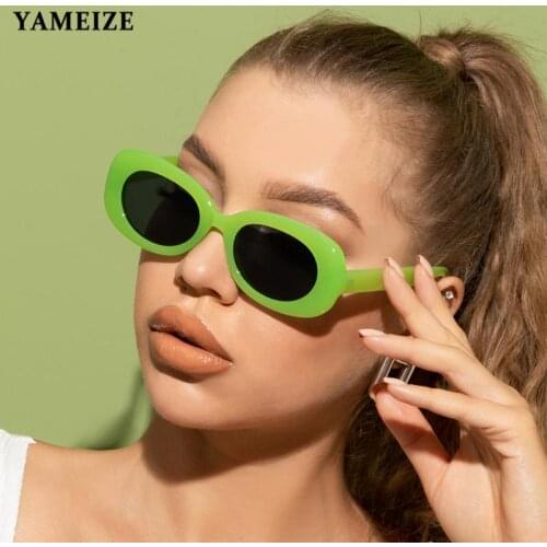 Vintage Oval Sunglasses Women Luxury Brand Fluorescent Green Punk Sun Glasses Female Glasses Ladies Eyewear Gafas De Sol Hombre
