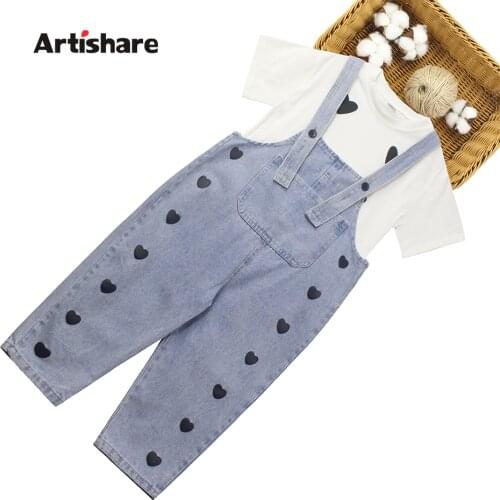 Clothes For Girls Tshirt + Jumpsuit Teenage Girls Clothing Heart Pattern Children Clothes Girl Summer Childrens Suits