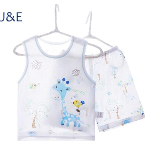 Brand Pajamas Kids 2020 Cool Bamboo Fiber Summer Sleeveless Children Sleepwear Baby Boys Girls Giraffe Print Pijama Infantil
