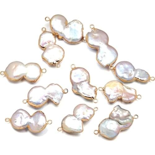 Natural Freshwater Pearl Pendant irregular Double hole connector Pendants for Jewelry Making DIY Bracelet Necklaces Accessories