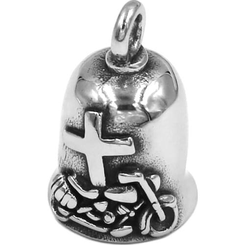 Motorbike Cross Bell Pendant Stainless Steel Jewelry Punk Motorcycle Biker Bell Pendant SWP0603A (Has steel ball, no bell ring)