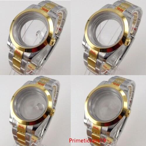Bliger 40mm Gold Plated Watch Case For NH35 NH36 MIYOTA 8215 ETA 2836 Automatic Movement Sapphire Glass Oyster Bracelet