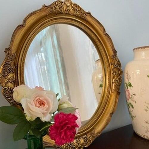 Vintage Luxury Mirror Unique Creative Aesthetic Vanity Hanging Wall Mirror European Style Miroir Mural Room Decoration EI50JZ