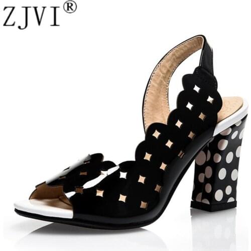 ZJVI Woman 9cm Thick High Heels Sandals Women Summer Peep Toe Shoes 2020 Womens Fashion Cut Out Ladies Black White Party Sandals