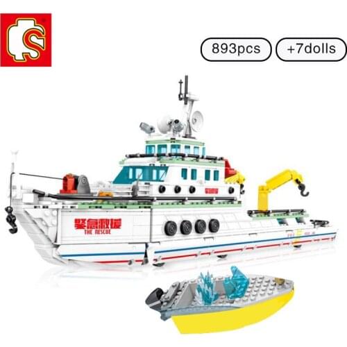 SEMBO 893PCS Military Technic City Boat Building Blocks Emergency Rescue Ship Yacht Captain Bricks Creative Toy for Children Boy