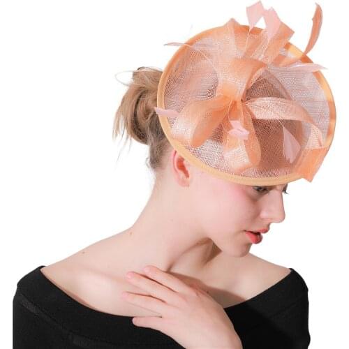 Champagne Fancy Feather Women Sinamay Hat bow Kentucky Derby Fascinator Hat Wedding Party Cocktail Occasion Headband Moms Gift