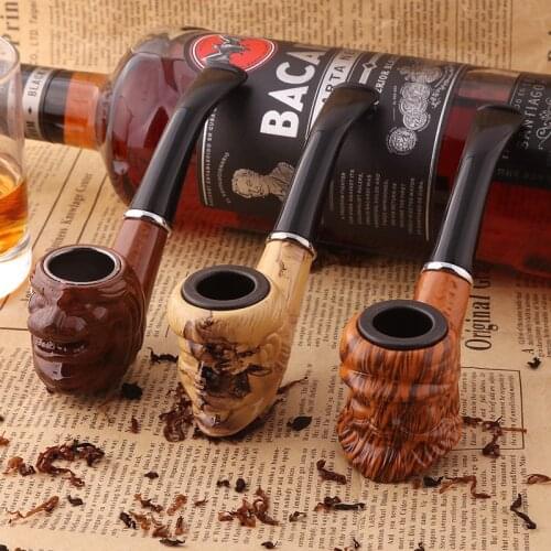 Resin Cigarettes filter pipe. Creative imitation solid wood lion head pipe.Smoking Tool