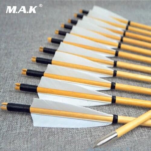 Natural Wooden Arrows 30 Inches with Turkey Feather and Iron Arrowhead for 25-50lbs Bow Archery Shooting H