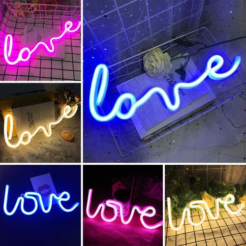 LED Neon Lights Love Shape Night Light Sign Lamp (Battery box + USB) Double Powered Nightlight for Indoor Christmas Wedding