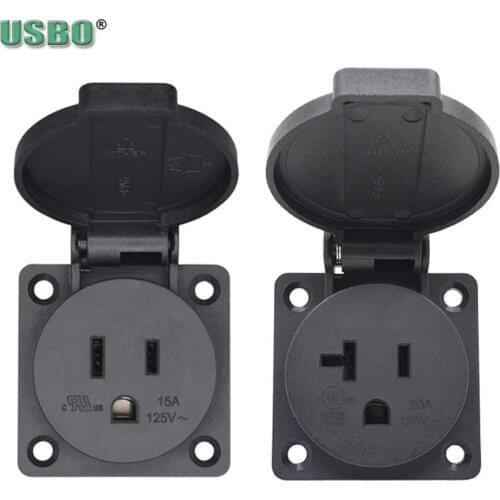Universal Black 125V 15A 20A IP44 CE America Multifunction Outdoor US Industry Waterproof AC Outlet Power Wire Receptacle Socket