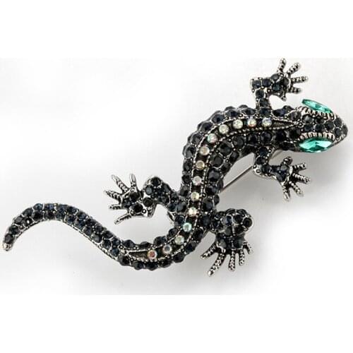 Vintage Lizard Pins Brooches Antique Copper Black Lizard Brooch Pin Diamond Inlaid Party Daily Fashion Jewelry
