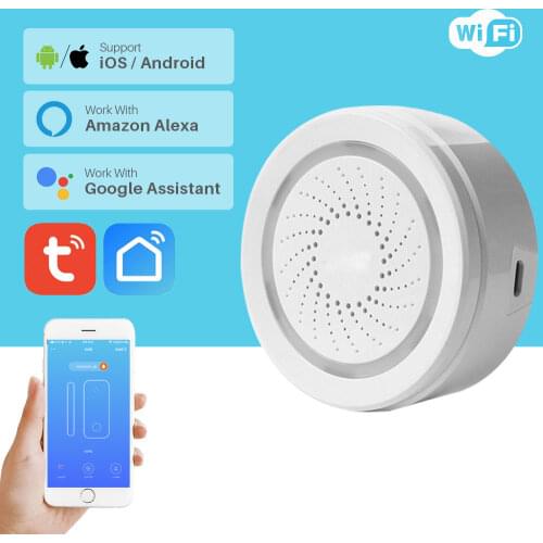 WiFi Siren Alarm Sensor Smart Home Security System USB Powered APP Notification Via Smartphone Support Alexa Google Home
