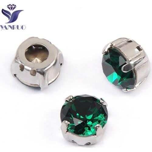 YANRUO 1357 All Sizes Emerald Brilliant Cut Sewing Crystals With Claw K9 Metal Point Back Strass Glass Rhinestones