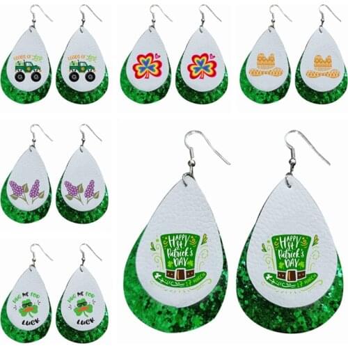 St Patricks Day Faux Leather Earrings Wholesale Teardrop Earrings Pu Earrings Wholesale We Are Now In Stock