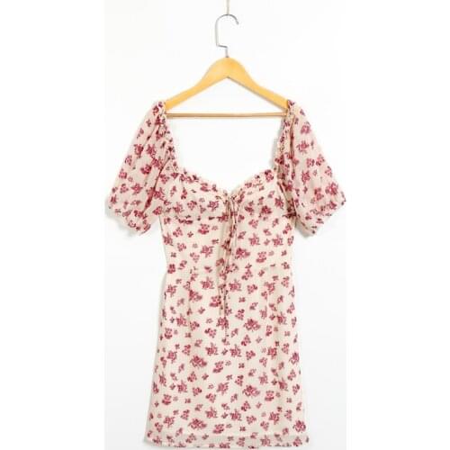 Women casual summer dress flower print dress Slim lotus leaf decoration Vestidos