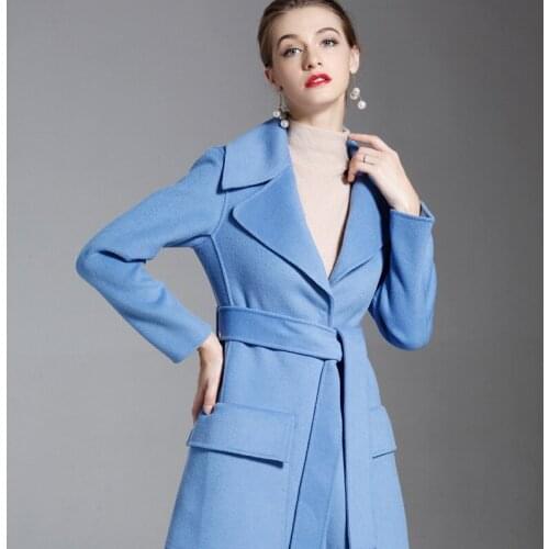 Womens winter overcoats baby blue belt Double-sided wool cashmere outwear 2019 autumn plus size ladies fashion long free ship