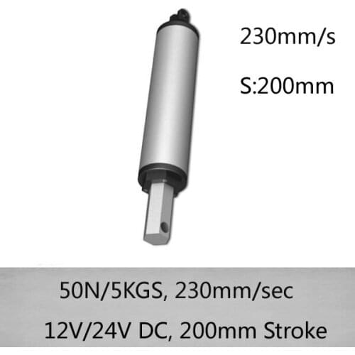 12v 230mm/sec high-speed electric tubular linear actuators with 8inch/200mm stroke and 50n load