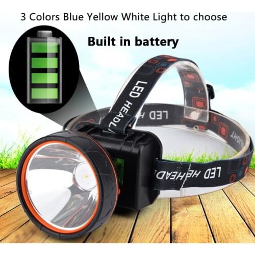 3 Colors White Yellow & Blue Led Headlamp Built in Battery Rechargeable Headlight Head Flashlight Lamp Torch Light for Fishing