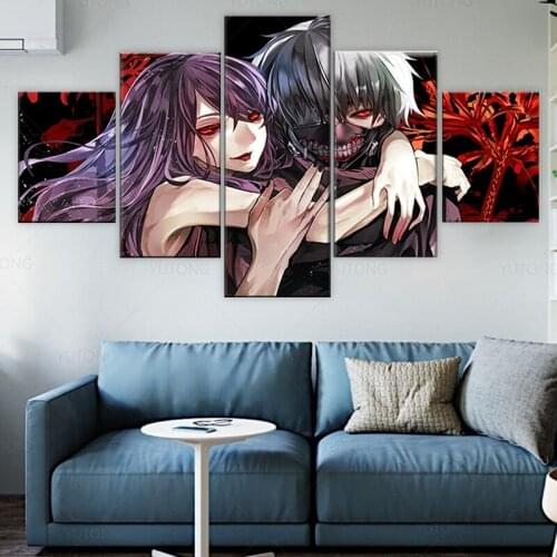 Anime Tokyo Ghoul 5pcs Modular Wall Art Posters Canvas HD Printed Pictures Oil Paintings Home Decor For Living Room Decoration