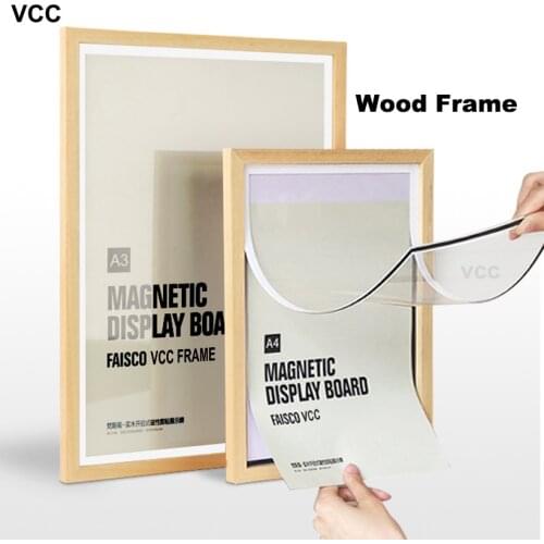 Nature Wooden Magnetic Photo Picture Frame A4 A3 Wood Color Certificate Frame with Mats for Wall Poster Frame