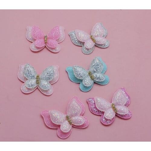 20Pcs 4.4*3.5cm Shiny Fabric butterfly pathes Appliques for Craft Clothes Stickers Supplies DIY Hair Clips organment