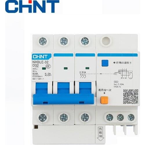 CHNT NXBLE-32 Residual current operated circuit breaker RCBO 6KA type D 3P 30mA 400 V 415V 50HZ 6A 10A 16A 20A 25A 32A