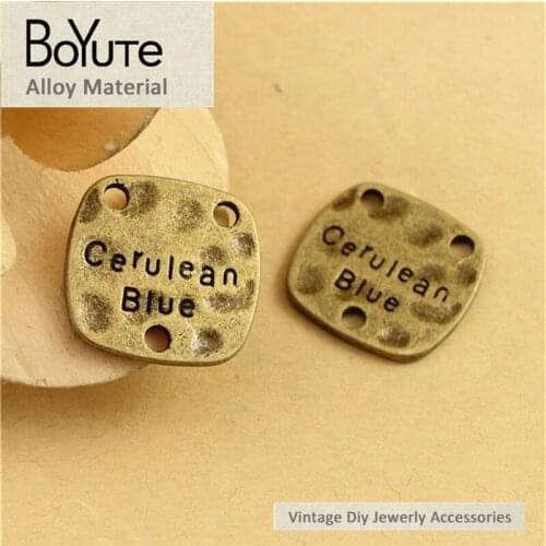 BoYuTe (50 Pieces/Lot) 18*17MM Vintage Diy Accessories Parts Antique Bronze Cerulean Blue Word Plate Pendants for Jewelry Making
