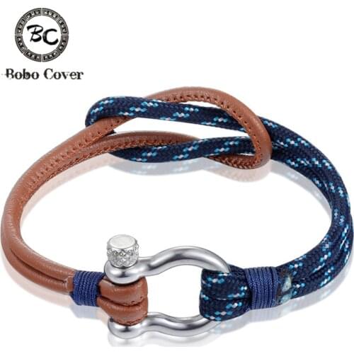New Fashion Jewelry navy style Sports Camping Parachute cord Survival Bracelet Men Stainless Steel Shackle Buckle Colorful