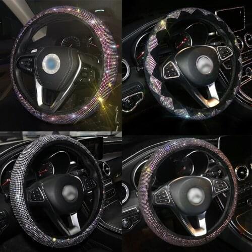 Crystal Rhinestone Car Steering Wheel Covers Women Diamante Rhinestone Car Covered Steering-Wheel Accessories Women Girls