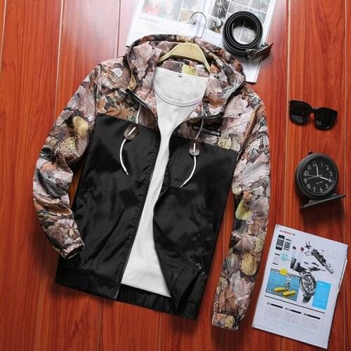 QSuper Spring&Autumn Men Jacket Leaf or Tree Decoration Mens Coats Hooded Windbreaker Thin Casual Pilot Male Brand Jackets