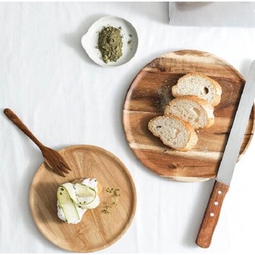 Whole Wood Lovesickness Wood Solid Wooden Pan Plate Fruit Dish Saucer Tea Tray Dessert Food Plate Round Shape Tableware Utensils