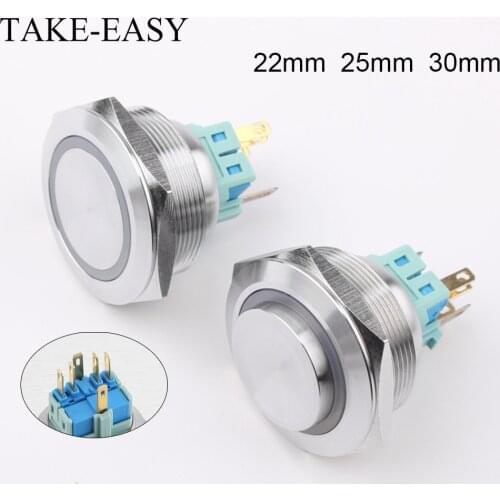 Electric Waterproof Power 12v Led Light Momentary Push Button Switch 22/25/30 mm Pressure Microswitch 220v 24v 3v 6pin