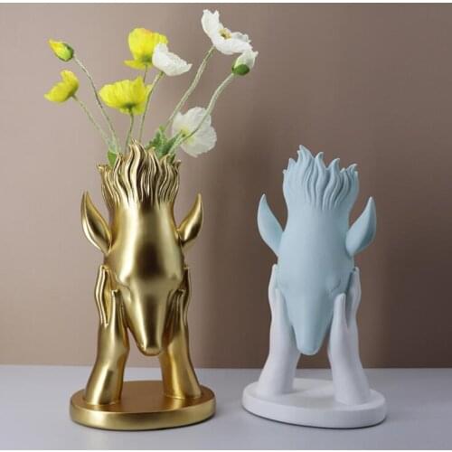 European Deer Head Vase Resin Statue Decoration Home Livingroom Desktop Sculpture Ornaments Coffee Table Club Accessories Crafts