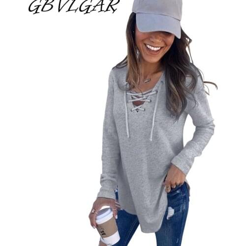 GBVLGAR Womens Bandage Blouse V Neck Strap Long Sleeve Shirt Top Autumn Female Plus Size Tops And Blouses Causal рубашка женская
